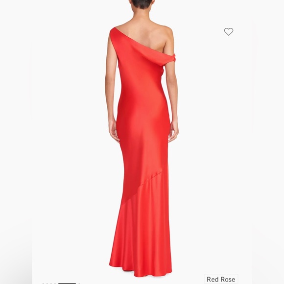 STAUD Ashanti Asymmetric Off Shoulder Red Rose Gown - Picture 2 of 14